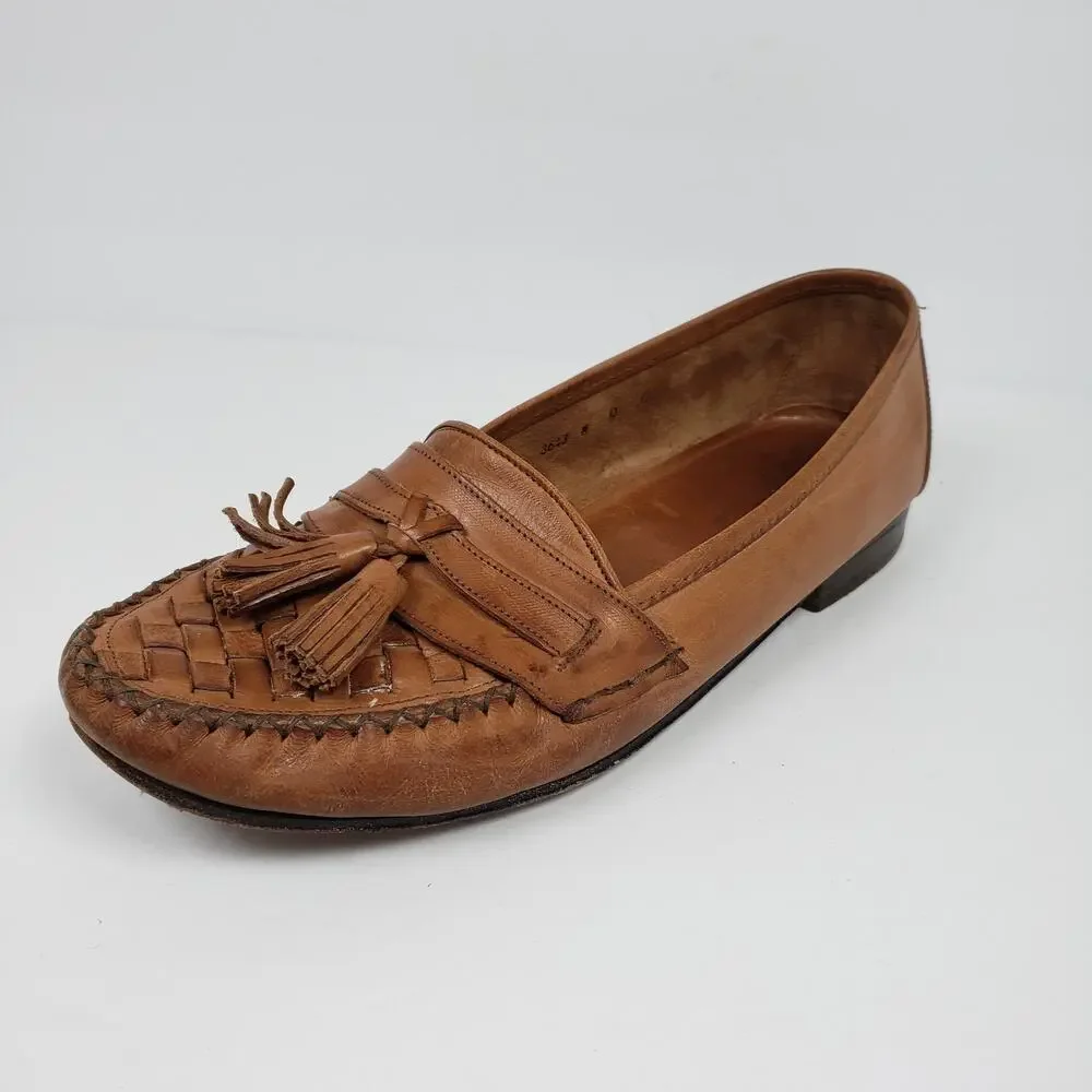 Cole Haan Mens Size 9 Brown Leather Italy Woven Tassel Dress Loafer Shoes